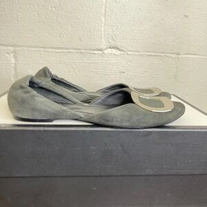 Roger Vivier Chips D'Orsay Buckle Grey Suede Ballet Flats Slip On Women's 36 EU